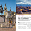 The book "Secret Cities of Italy" by Schiffer Publishing, Ltd. showcases a Turin city square with a baroque church façade, equestrian statue, and cobblestones under blue skies; Turin’s Mole Antonelliana and snowy Alps appear on the opposite page.