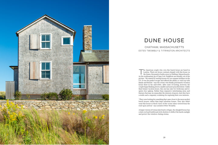 Second Home" by Schiffer Publishing, Ltd. showcases a gray shingled house with wooden shutters, a stone chimney, and a stone wall nestled in beach grasses—an ideal Chatham, Massachusetts retreat for sanctuary and rejuvenation.