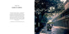 Left page features the chapter title "Urban Fabric" and a quote; right page from Schiffer Publishing, Ltd.'s New Orleans shows morning light through trees onto wet pavement by historic buildings, evoking 1990s creative flair and home garden charm.