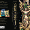 The image displays the front, spine, and back cover of Steele Wizard Tarot by Schiffer Publishing, Ltd., showcasing mystical tarot card art from this unique 88-card deck and a prominent wizard with glowing magical symbols.