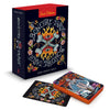 The Bonefire Tarot by Schiffer Publishing, Ltd. features a colorful box and a vibrant hand-painted deck with bold images of flames, flowers, and mystical symbols. Artwork by Gabi Angus-West.
