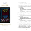 An open book from The Shaman’s Way Oracle (Schiffer Publishing, Ltd.) displays Card 7, WABI SABI: the left page shows an abstract sun over a bowl with droplets; the right page discusses embracing imperfection for spiritual growth.