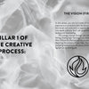A grayscale image with swirling smoke. Left: bold text reads Pillar 1 of The Elements of Becoming a Successful Astrologer. Right: text titled The Vision (Fire) describes inspiration, with a flame icon, from Schiffer Publishing, Ltd.
