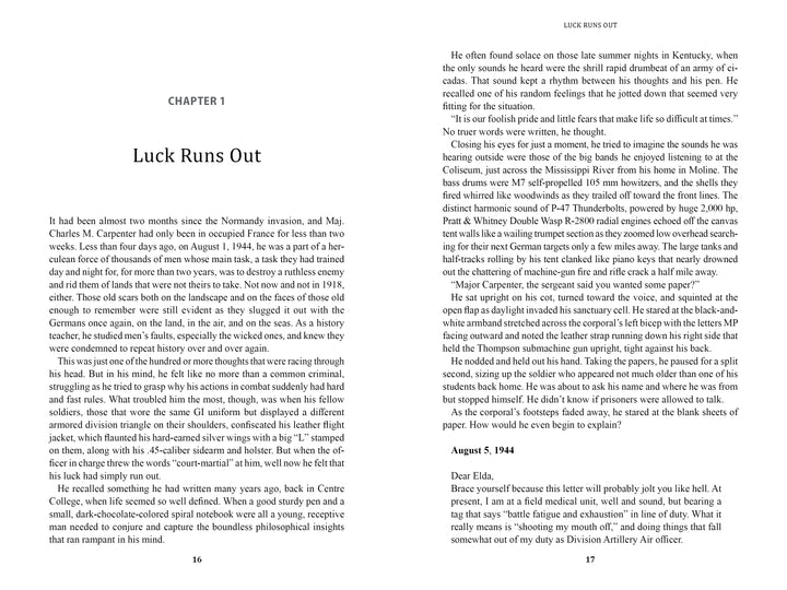 A page from "Bazooka Charlie" by Schiffer Publishing, Ltd. recounts the daring feats of legendary WWII pilot Charles Carpenter.