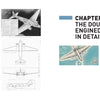 A book spread from Schiffer Publishing, Ltd.'s "Douglas DC-4, DC-6, and DC-7" shows diagrams and photos on the left page with technical text; the right page has “Chapter 3: Douglas Big Props” and a color image of a commercial airliner.
