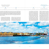 A panoramic view of Galway’s waterfront with colorful riverside buildings under a bright sky; above are images of whiskey glasses, drinks, and cruise maps, promoting River Cruises by Schiffer Publishing, Ltd.