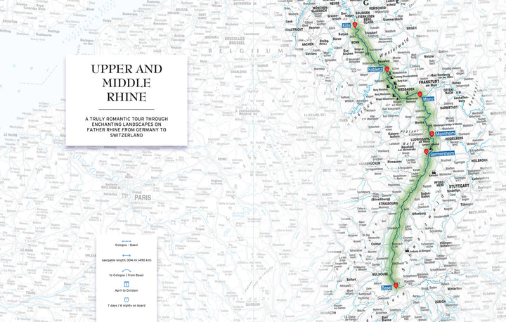 A map from Schiffer Publishing, Ltd. features River Cruises, highlighting popular European cruises and scenic waterways.