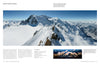 Experience the stunning Alpine scenery in "The Wild Alps" by Schiffer Publishing, Ltd., featuring panoramic views of the snow-covered Mont Blanc Massif with dramatic peaks and glaciers, plus inset photos at sunrise and sunset—ideal for any Alps photography collection.