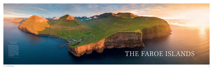 Aerial view of dramatic green cliffs rising from the Atlantic, a coastal village, and clouds over mountain tops. Text reads THE WILD ATLANTIC by Schiffer Publishing, Ltd.