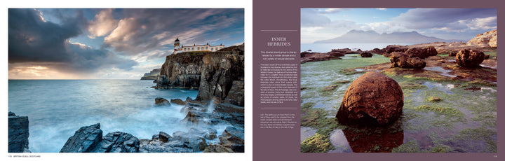 The Wild Atlantic" by Schiffer Publishing, Ltd. captures a sunset scene of a lighthouse on cliffs, with boulders and green tidal pools along the western European coastline under a cloudy Atlantic Ocean sky.
