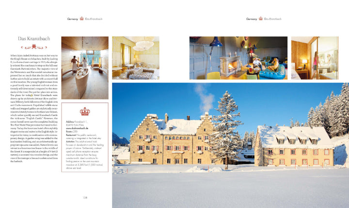 Experience "At Home with Royalty" by Schiffer Publishing, Ltd.—discover snowy landscapes with historic castles, modern interiors, and cozy fireplaces. Learn about luxurious castle accommodations and scenic locations in this captivating book.