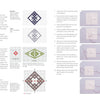 Counted Sashiko Embroidery by Schiffer Publishing, Ltd. is a two-page guide with diagrams and photos showing how to read stitch charts and make single patterns on fabric using red and purple thread, inspired by sashiko techniques.