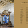 A grand hallway with ornate columns and glass cases adorns the left, while on the right, a tan background displays Capitol America's table of contents by Schiffer Publishing, Ltd., listing US state capitol buildings and their page numbers.