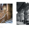 Left: Ornate stone staircase with detailed carvings and chandelier in a historic building. Right: Black and white view of grand arches and columns—elegant American architecture from Capitol America by Schiffer Publishing, Ltd.