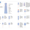 The Fashion Design Archive by Schiffer Publishing, Ltd. features an infographic of dress silhouette variations, lengths from crop top to floor length, blue garment illustrations, and brief style descriptions for each design.