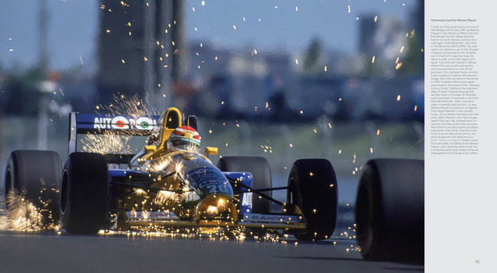 A high-speed Formula 1 car sparks as it scrapes the track, with a blurred backdrop highlighting the action. "Inside Formula 1" by Schiffer Publishing, Ltd. is ideal for fans who love dynamic racing photography, featuring bold text on the right.