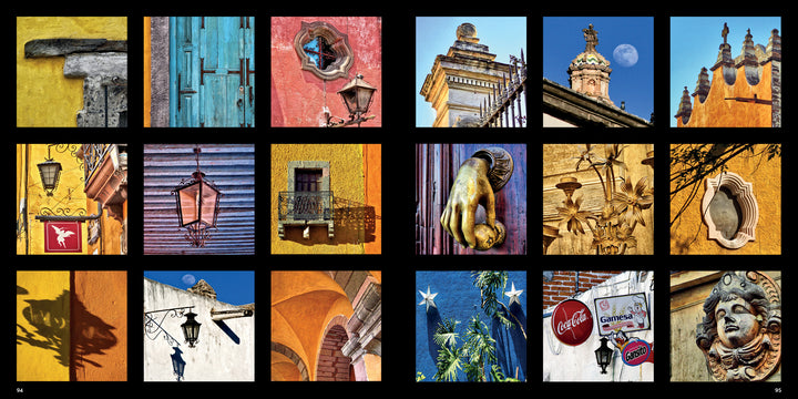 A vibrant collage of San Miguel de Allende’s architectural details, featured in Schiffer Publishing, Ltd.’s photo book, captures the colorful charm perfect for any coffee table.