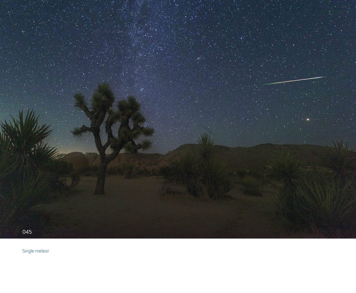 Capture stunning desert nightscapes with Easy Astrophotography from Schiffer Publishing, Ltd.—learn to photograph star-filled skies, dark mountain ranges, and meteors above Joshua trees for breathtaking night sky images.