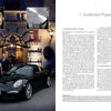 A man and woman stand beside a black Porsche in front of a building with blue and white columns. Two wristwatch close-ups appear above them. The right page features text from "Understanding Wristwatches" by Schiffer Publishing, Ltd.