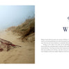 A foggy beach on the Maryland Eastern Shore with sand, dried grasses, and a rusted lobster trap—an ideal scene featured in "Kent Island Waterscapes" by Schiffer Publishing, Ltd. for fans of Chesapeake Bay photography.