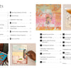 Table of contents from Gel Plate Printing for Mixed-Media Art by Schiffer Publishing, Ltd., featuring colorful art, hands creating journal pages with tools and layers on textured surfaces. Includes chapter titles and page numbers.