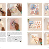 A step-by-step photo guide in "Gel Plate Printing for Mixed-Media Art" by Schiffer Publishing, Ltd. shows hands using a brayer, stencil, and inks on paper, illustrating each stage of creating abstract prints with clear written instructions by each image.