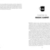 A spread from *War & Coffee* by Schiffer Publishing, Ltd. shows Chapter 25, "Magic Carpet": the left page continues the story, while the right has the chapter title and a diary entry by a US Army Blackhawk pilot during a 101st Airborne deployment.