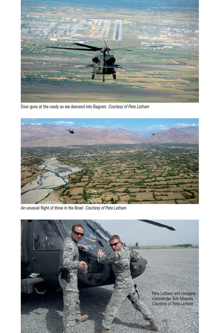 Three images: US Army Blackhawk helicopters flying and soldiers by a chopper—evoking scenes from "War & Coffee" by Schiffer Publishing, Ltd., a memoir capturing the spirit of helicopter pilots on deployment.