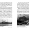 Two black-and-white photos from "Reaping the Whirlwind" by Schiffer Publishing, Ltd. show USS Minnesota: at sea with a smoking, damaged hull from WWI submarine warfare (left), and with severe hull damage docked on the North American coast (right).
