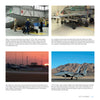 A collage of four photos from Schiffer Publishing, Ltd.’s F-15 Eagle shows the aircraft being serviced, prepped at sunset, and taxiing on a runway—an impressive view for aviation fans with crews and hangar equipment visible.