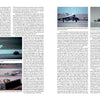 A two-page magazine spread on aviation history from "Dreamland" by Schiffer Publishing, Ltd. features dense text, six color photos of military aircraft (some Groom Lake-related), and a photo of a hangar with an aircraft inside.