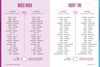 The Schiffer Publishing, Ltd. "This or That - Game in a Book" features a two-page spread: the left page, Music Mania, for players to check music preferences; the right, Hobby Time, with this or that hobby questions and checkboxes for each player.