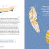 A spread from "Secret Diary Society All About Me" by Schiffer Publishing, Ltd.: the left page features a smiling skateboard above quotes and reflections; the right page displays a blue background, two decorated feathers, and a courage quote.