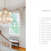 A split image displays a grand staircase with a chandelier and bench on the left, while the right shows the table of contents for "It's All in the Mix" by Schiffer Publishing, Ltd., a book full of interior design ideas and decorating tips.