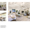 A spacious, elegant living room from "It’s All in the Mix" by Schiffer Publishing, Ltd. showcases neutral sofas, a modern chandelier, large windows with sheer curtains, and contemporary art; two inset images highlight plush armchair seating areas.