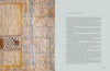 A close-up of a quilt from "The Cumulative Cloth, Dry Techniques" by Schiffer Publishing, Ltd. displays custom fabric details and stitched text; to the right, a pale blue page features an “Introduction” in serif font.
