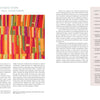 The Cumulative Cloth, Dry Techniques by Schiffer Publishing, Ltd. features a vibrant abstract textile with red, orange, yellow, and pink strips. Text on the right includes a Piecing Supply Checklist and detailed instructions.