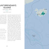 A two-page spread from Atlas of Lost Paradises by Schiffer Publishing, Ltd.: the left page describes Saint Brendan’s Island as a rumored earthly paradise with a quote; the right shows a North Atlantic map highlighting possible island sites.