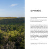 A forested landscape in The Central Appalachians by Schiffer Publishing, Ltd. spans rolling hills under a blue sky; a close-up of a violet flower on the right highlights spring's biodiversity alongside seasonal text.