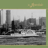 Black-and-white photo of the steamboat Rosedale in New York Harbor with flags and passengers, city skyline behind. Text "Rosedale 1877" on a green border. From "The Boats of Summer, Volume 1" by Schiffer Publishing, Ltd.
