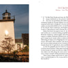A lighthouse glows at sunset on a rocky shore, with calm waters and distant hills. On the right, text introduces Maine travel, history, and lifestyle. Product: Maine by Schiffer Publishing, Ltd.