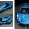 The Art of Luxury Design by Schiffer Publishing, Ltd. showcases a sleek blue sports car from three angles, revealing aerodynamic lines, black detailing, and reflective surfaces that embody modern luxury and sophisticated design.