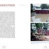 A two-page spread from Crossing under Cover by Schiffer Publishing, Ltd.: the left page displays Introduction and text, while the right shows a photo of a red, weathered covered bridge over a river amid trees in Chester County, Pennsylvania.