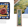 Left: A vibrant rug made with Intermediate & Advanced Punch Needle Rug Hooking by Schiffer Publishing, Ltd. shows two figs on a patterned backdrop. Right: A long punch needle piece framed in wood evokes mossy terrain.