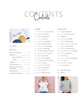 A contents page headed CONTENTS lists Home and Fashion. Two women model shirts from Schiffer Publishing, Ltd.’s Stitch with One Line collection, each featuring one-line embroidery at the bottom.
