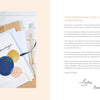 A flat lay of drawing tools, paper, and a minimalist embroidery design from “Stitch with One Line” by Schiffer Publishing, Ltd., with overlapping colorful circles and wavy stitches—ideal for beginner embroidery projects.
