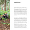 A page from Core Bushcraft by Schiffer Publishing, Ltd. features a text-heavy introduction on the right and a color photo of a man seated on a log in the forest, deep in thought about bushcraft skills and outdoor survival.