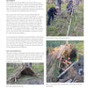 A page from "Core Bushcraft" by Schiffer Publishing, Ltd. shows photos and step-by-step instructions for making open shelters using sticks and branches, with labels on the framework—ideal for practicing key bushcraft skills.