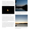 A page from Core Bushcraft by Schiffer Publishing, Ltd. displays four moon photos under varying skies with text explaining phase and illumination changes—vital wilderness knowledge for any outdoor survival guide.
