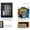 A magazine spread showcases mixed-media art from "Explorations with Collage!" by Schiffer Publishing, Ltd., using digital collage on recycled materials like wood, cardboard, and a metal box, plus text about creative recycled mounts.
